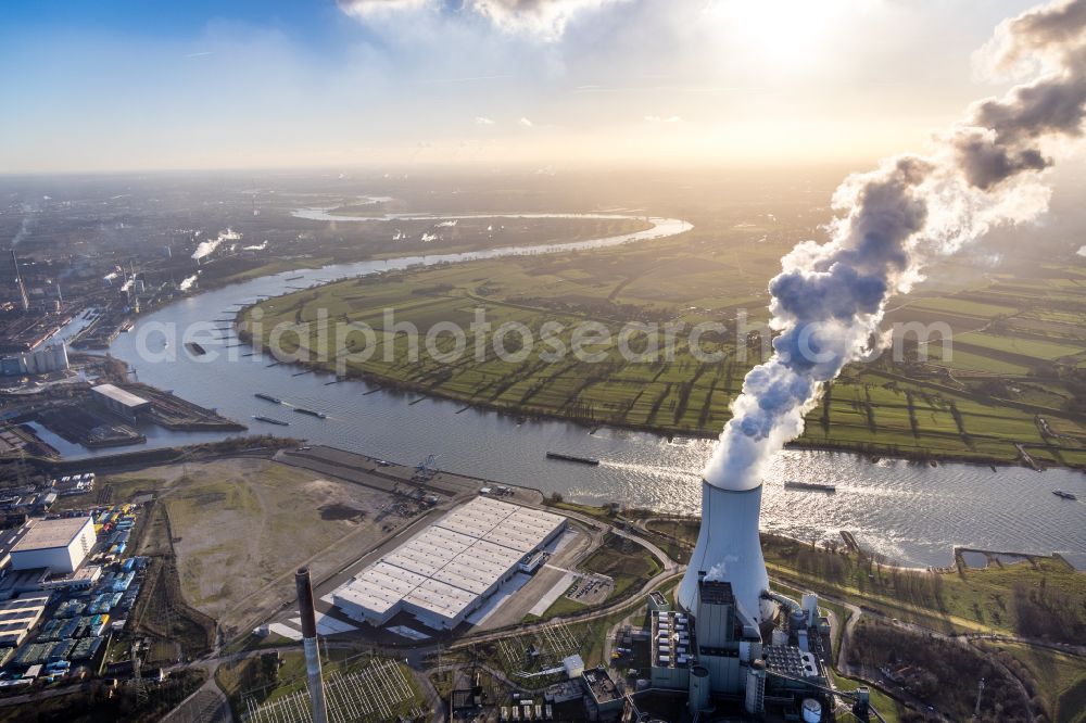 Duisburg from the bird's eye view: Development area of industrial wasteland Logport VI on shore of rhine river on destrict Walsum in Duisburg at Ruhrgebiet in the state North Rhine-Westphalia, Germany