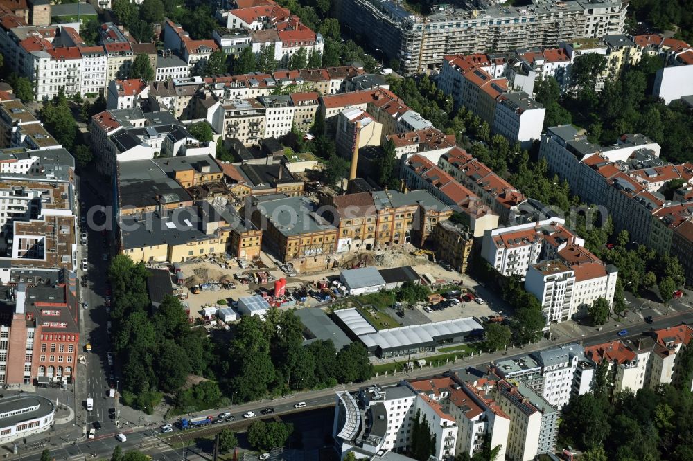 Aerial image Berlin - Development area of industrial wasteland with new buildings of Fab Lab Berlin on Prenzlauer Allee in Berlin