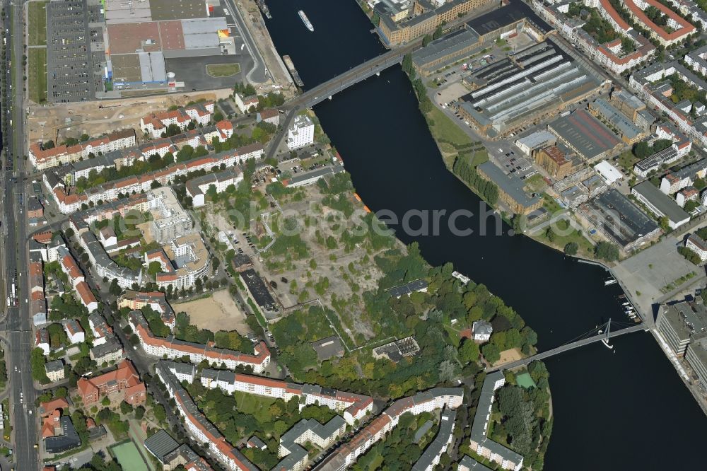 Berlin from above - Development area of industrial wasteland Niederschoeneweide in Berlin