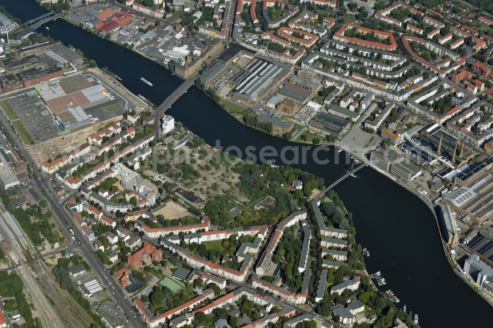 Berlin from the bird's eye view: Development area of industrial wasteland Niederschoeneweide in Berlin