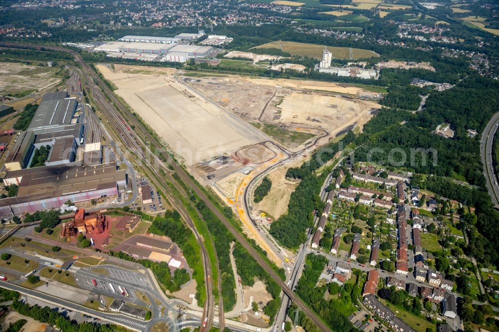 Dortmund from above - Development area of industrial wasteland on Rueschebrinkstrasse in the district Scharnhorst in Dortmund in the state North Rhine-Westphalia, Germany