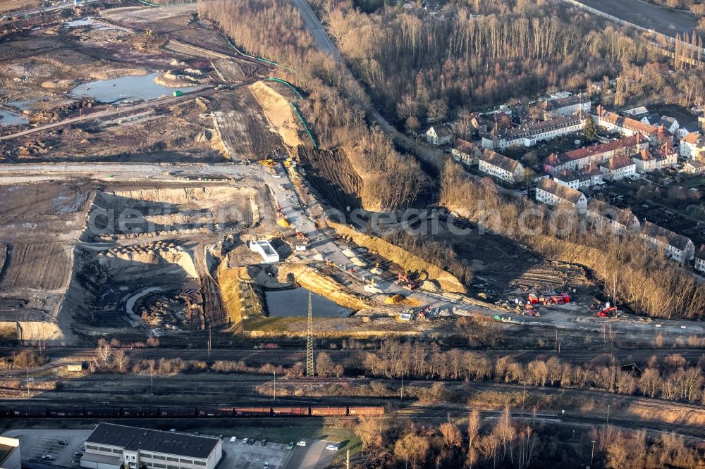 Dortmund from above - Development area of industrial wasteland on Rueschebrinkstrasse in the district Scharnhorst in Dortmund in the state North Rhine-Westphalia, Germany