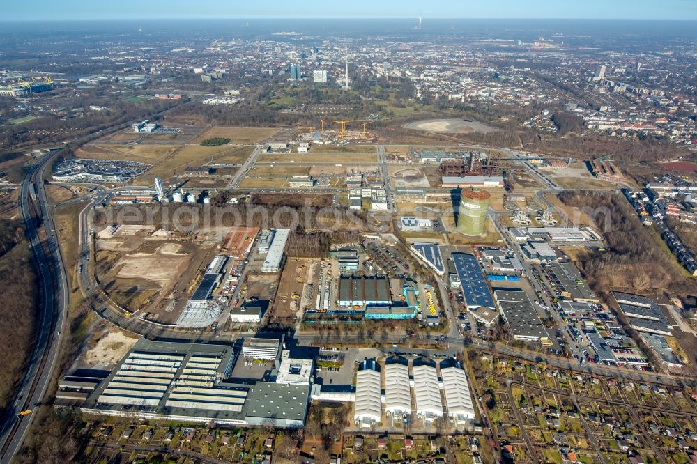 Dortmund from the bird's eye view: Development area of industrial wasteland Phoenix-West in the district Hoerde in Dortmund in the state North Rhine-Westphalia