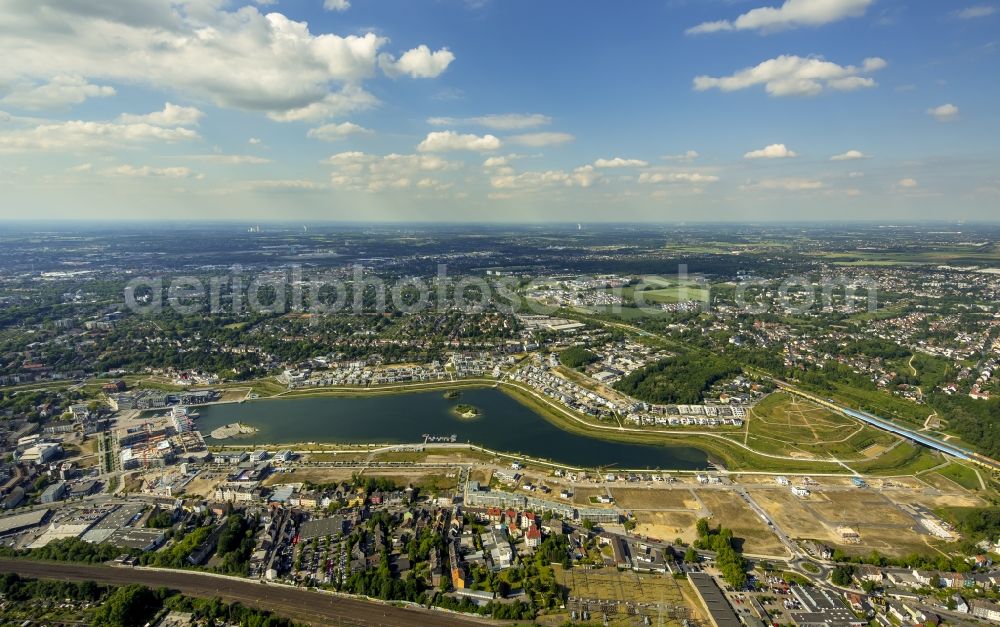 Aerial image Dortmund - Development area of industrial wasteland Phoenix See in Dortmund in the state North Rhine-Westphalia