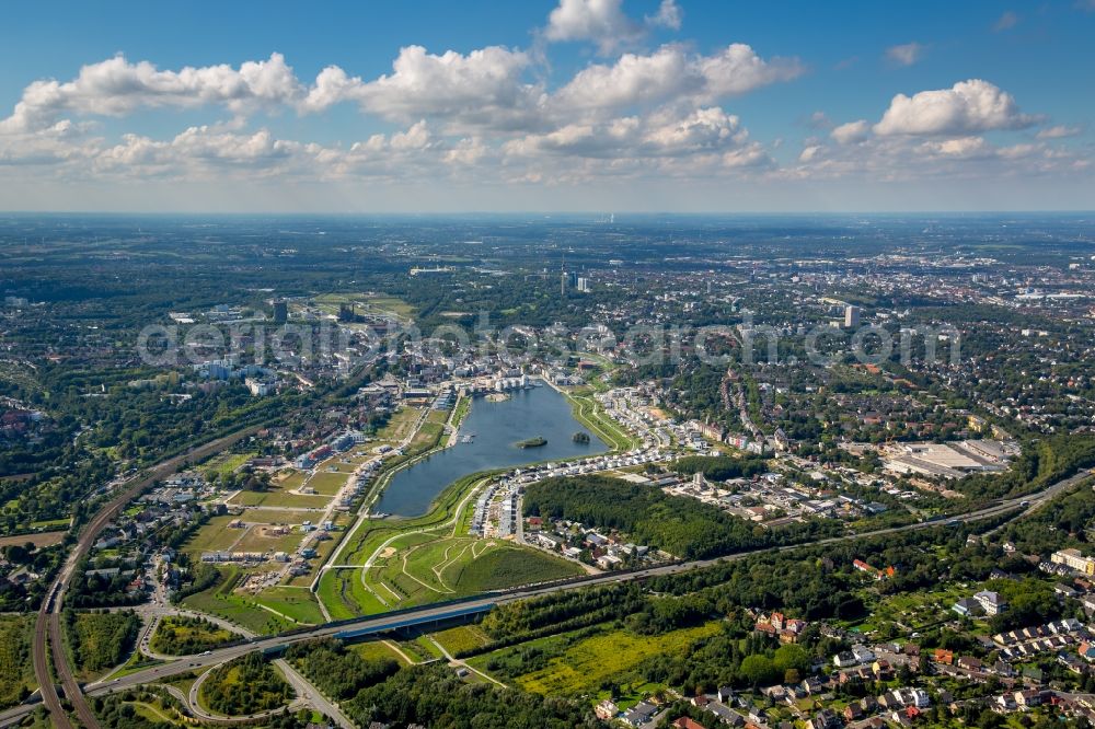 Dortmund from above - Development area of industrial wasteland Phoenix See in Dortmund in the state North Rhine-Westphalia