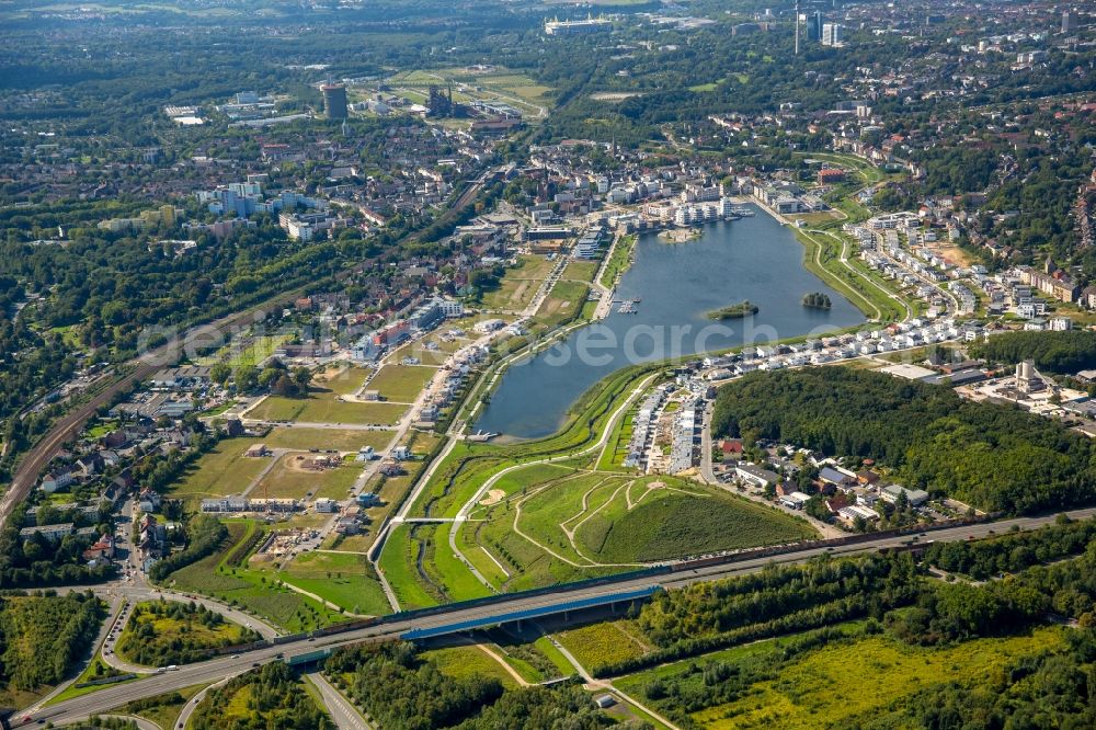 Dortmund from the bird's eye view: Development area of industrial wasteland Phoenix See in Dortmund in the state North Rhine-Westphalia