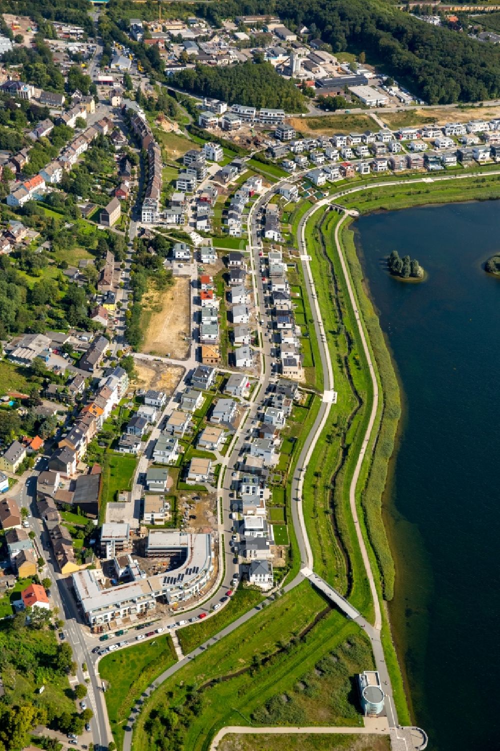 Aerial image Dortmund - Development area of industrial wasteland Phoenix See in Dortmund in the state North Rhine-Westphalia