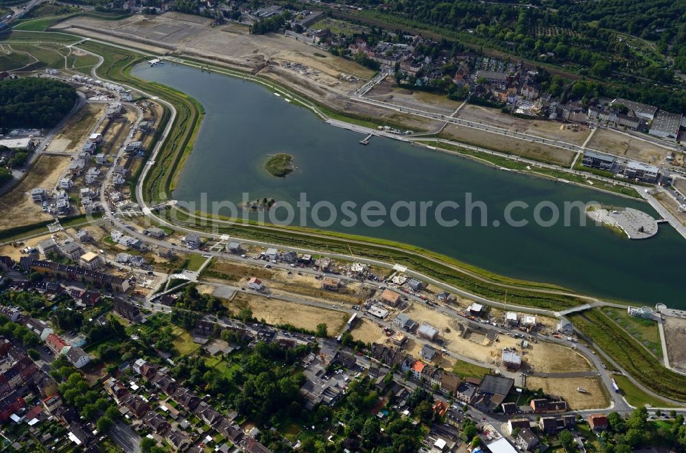 Dortmund from above - Development area of industrial wasteland Phoenix See in Dortmund in the state North Rhine-Westphalia