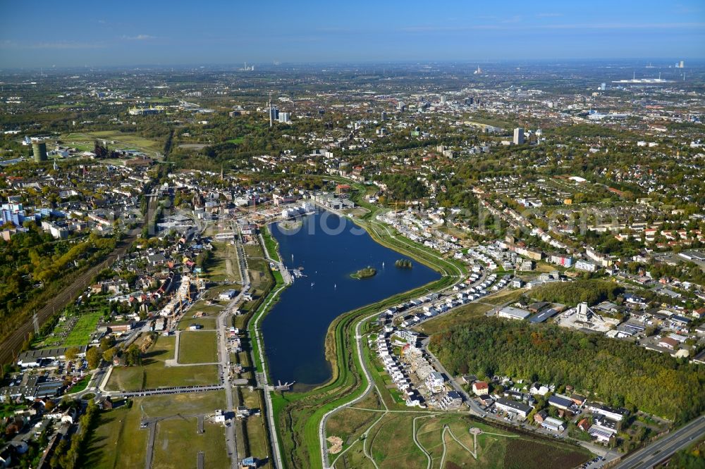 Aerial image Dortmund - Development area of industrial wasteland Phoenix See in Dortmund in the state North Rhine-Westphalia