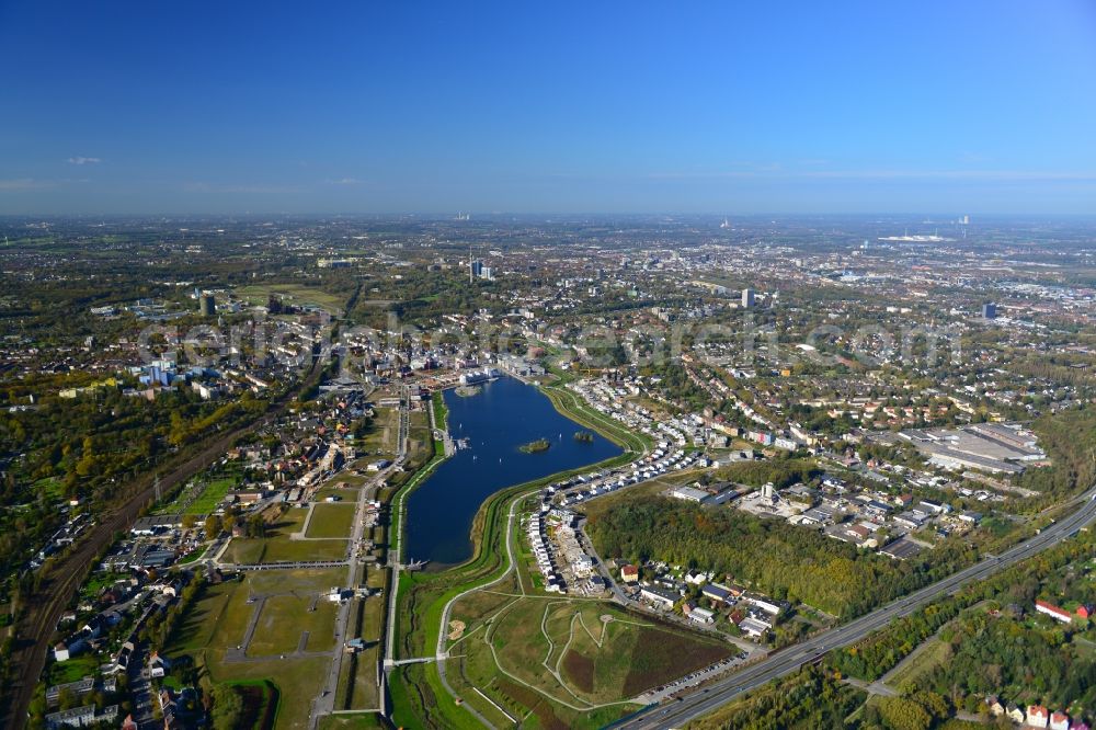 Aerial photograph Dortmund - Development area of industrial wasteland Phoenix See in Dortmund in the state North Rhine-Westphalia