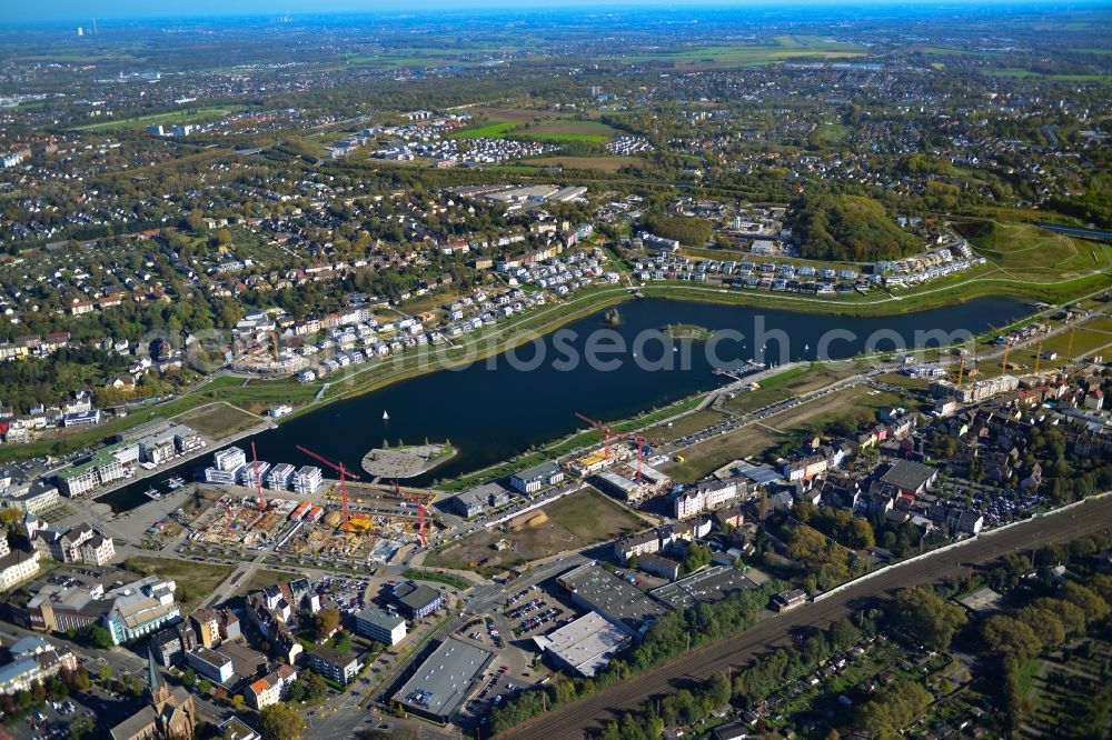 Dortmund from the bird's eye view: Development area of industrial wasteland Phoenix See in Dortmund in the state North Rhine-Westphalia