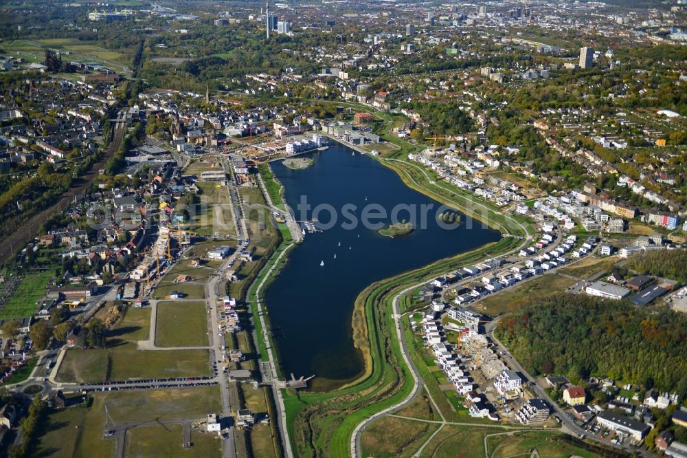 Aerial image Dortmund - Development area of industrial wasteland Phoenix See in Dortmund in the state North Rhine-Westphalia