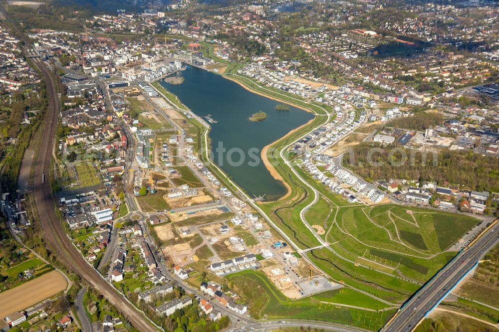 Dortmund from above - Development area of industrial wasteland Phoenix See in Dortmund in the state North Rhine-Westphalia