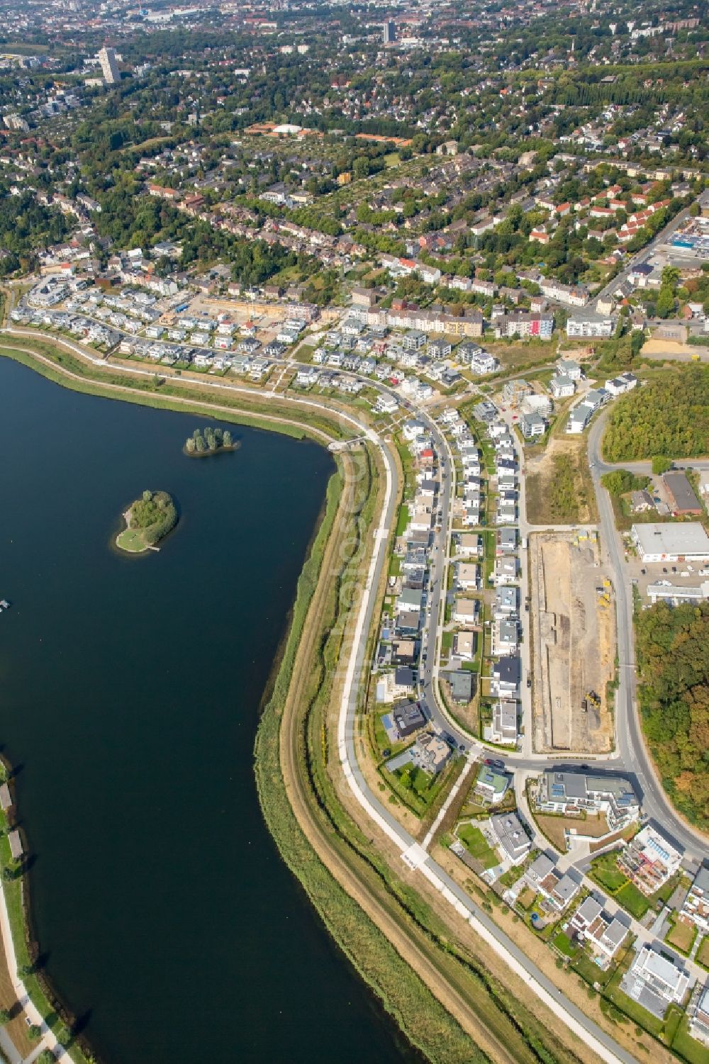 Aerial image Dortmund - Development area of industrial wasteland Phoenix See in Dortmund in the state North Rhine-Westphalia