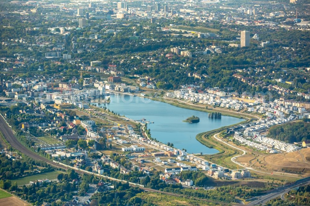 Dortmund from the bird's eye view: Development area of industrial wasteland Phoenix See in Dortmund in the state North Rhine-Westphalia