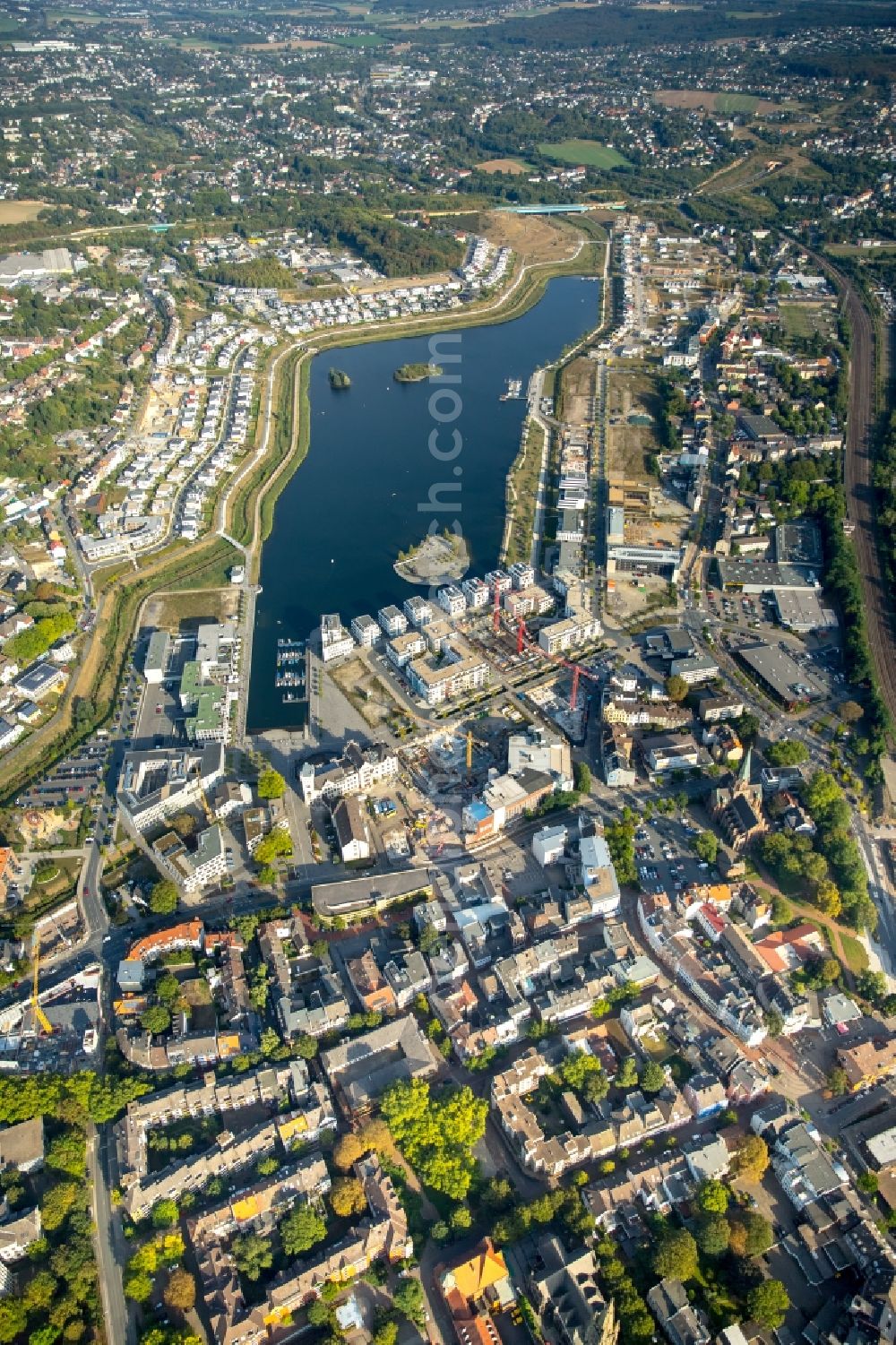 Dortmund from above - Development area of industrial wasteland Phoenix See in Dortmund in the state North Rhine-Westphalia