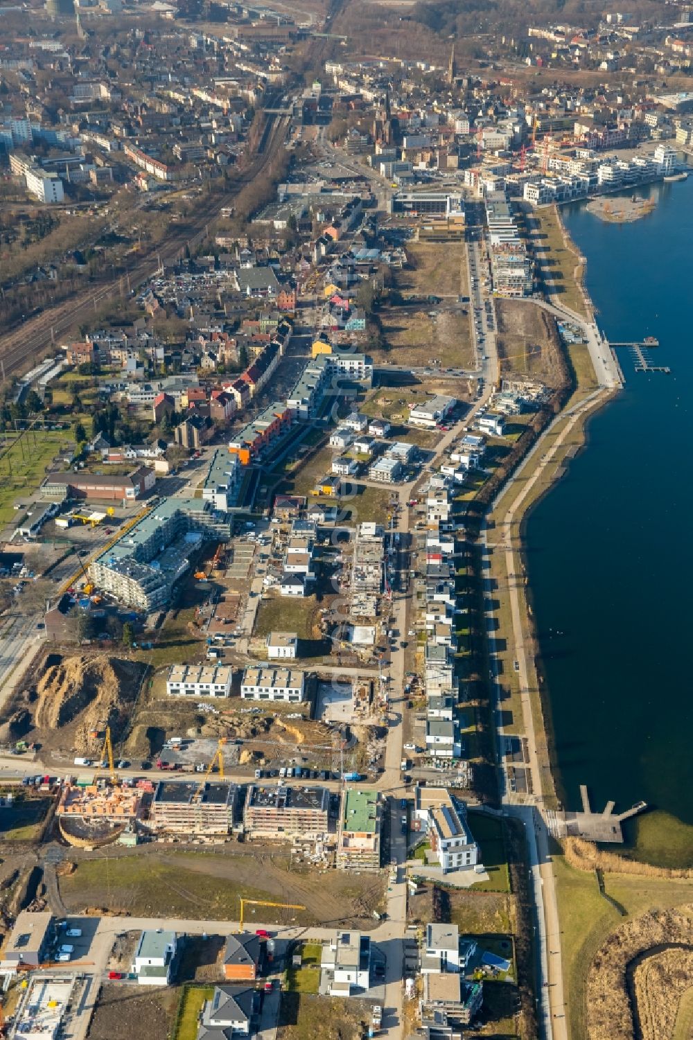 Dortmund from above - Development area of industrial wasteland Phoenix See in Dortmund in the state North Rhine-Westphalia