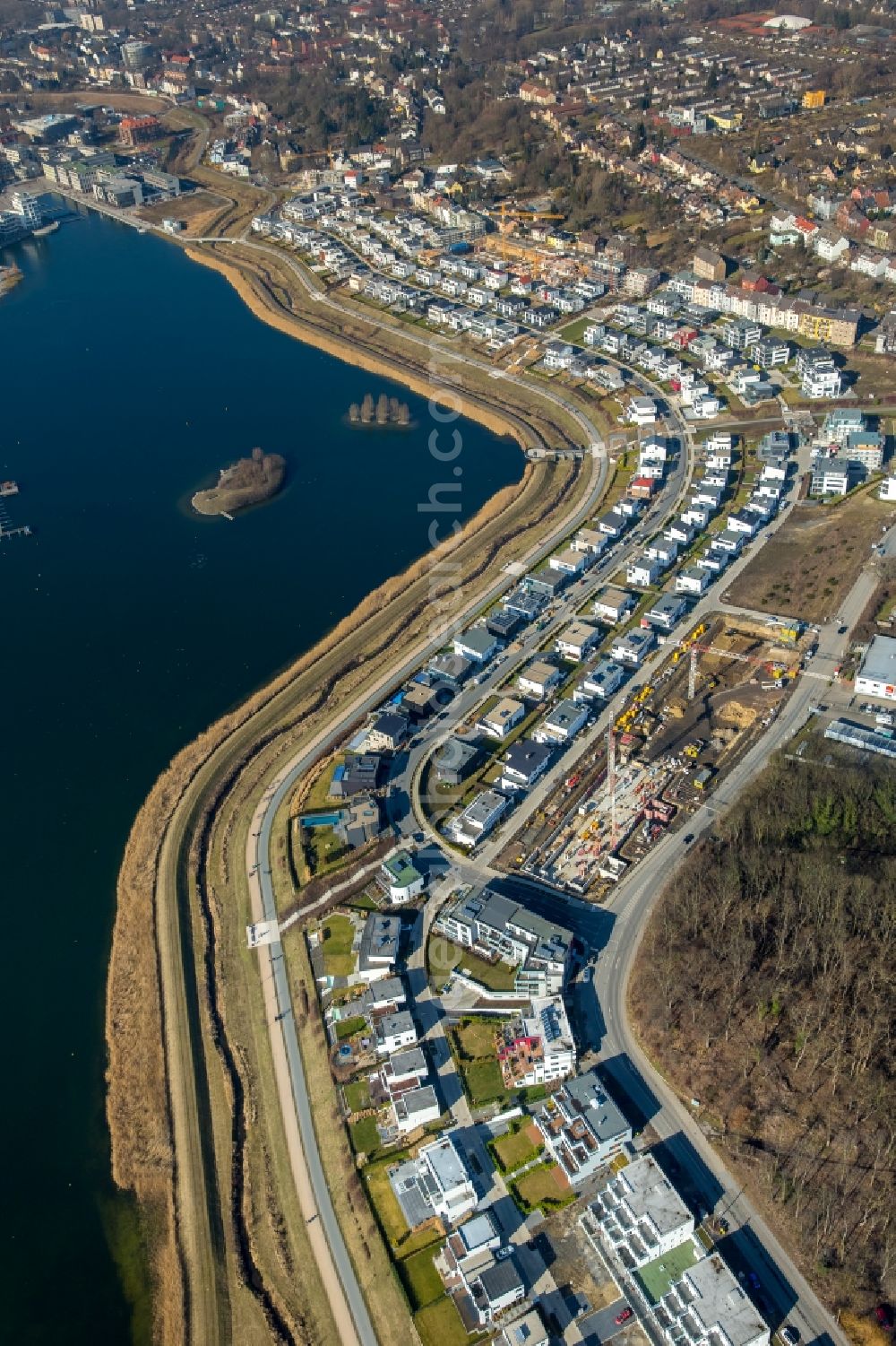 Dortmund from the bird's eye view: Development area of industrial wasteland Phoenix See in Dortmund in the state North Rhine-Westphalia