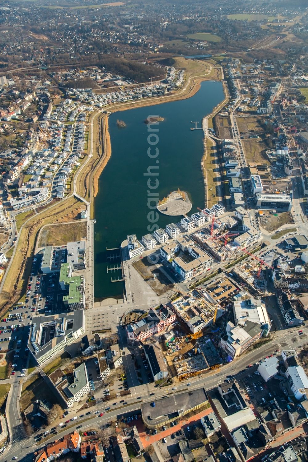 Dortmund from the bird's eye view: Development area of industrial wasteland Phoenix See in Dortmund in the state North Rhine-Westphalia