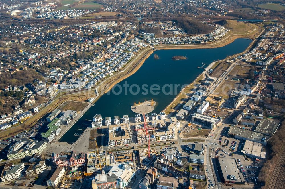 Dortmund from above - Development area of industrial wasteland Phoenix See in Dortmund in the state North Rhine-Westphalia