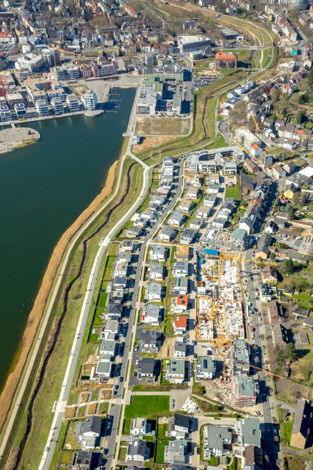 Aerial image Dortmund - Development area of industrial wasteland Phoenix See in Dortmund in the state North Rhine-Westphalia