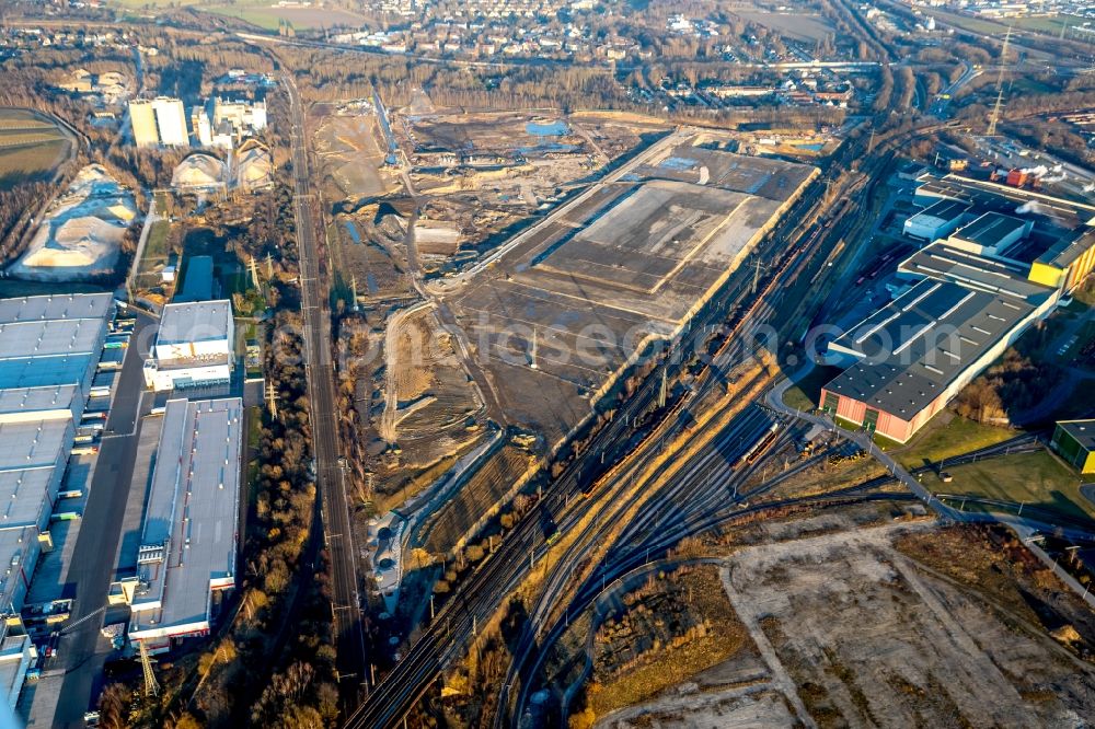 Dortmund from the bird's eye view: Development area of industrial wasteland Rueschebrinkstrasse of DSW21 in Dortmund in the state North Rhine-Westphalia, Germany