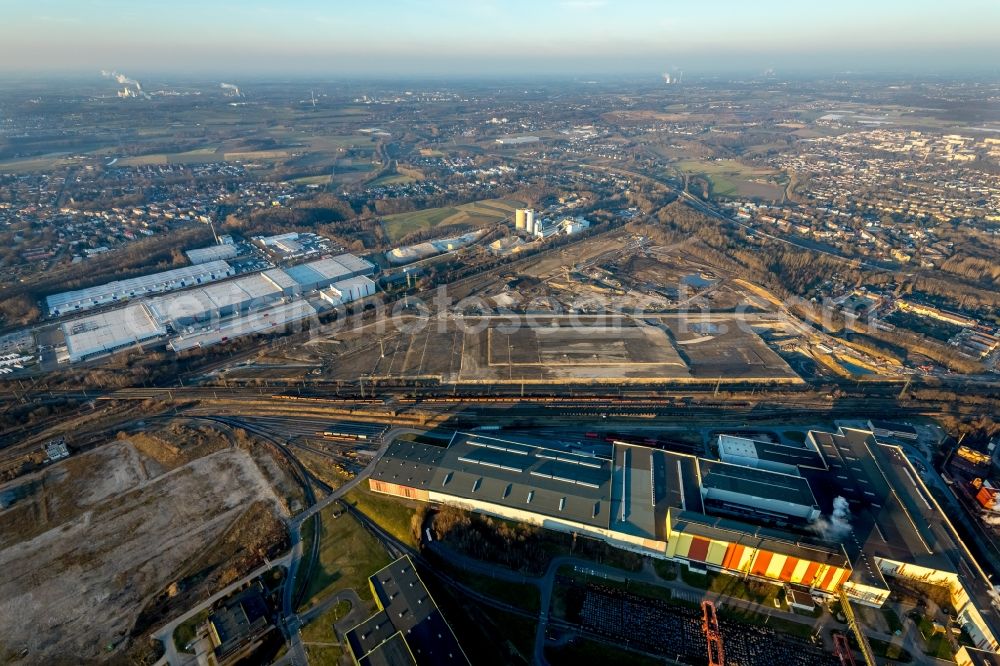 Dortmund from the bird's eye view: Development area of industrial wasteland Rueschebrinkstrasse of DSW21 in Dortmund in the state North Rhine-Westphalia, Germany