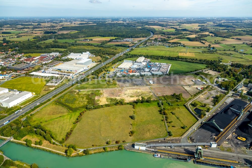 Hamm from above - Development area of industrial wasteland of RWE Kraftwerk Westfalen at Schmehauser Feld in Hamm in the state North Rhine-Westphalia, Germany