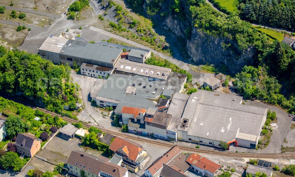 Warstein from above - Development area of industrial wasteland Stein-Risse-Betonwerk an der Hauptstrasse in Warstein in the state North Rhine-Westphalia, Germany