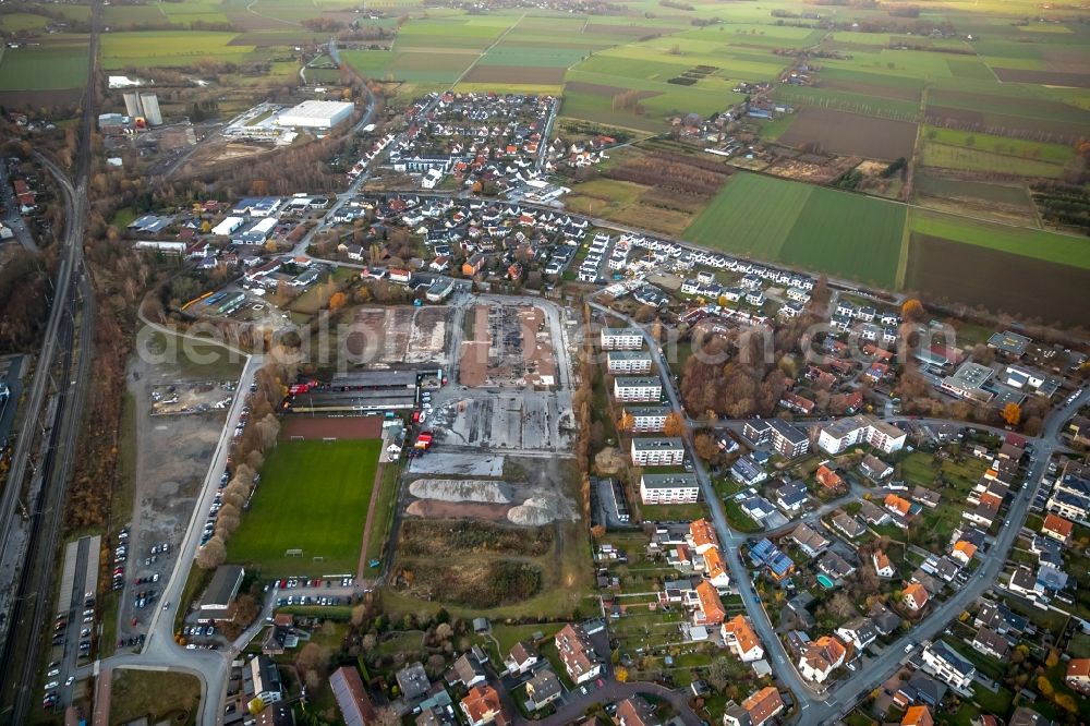 Soest from above - Development area of industrial wasteland on Teinenkonp in Soest in the state North Rhine-Westphalia, Germany