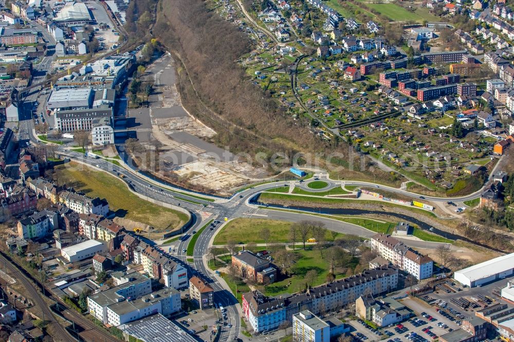 Hagen from the bird's eye view: Development area of industrial wasteland formerly Akku-Gelaende on Wehringhauser Strasse in Hagen in the state North Rhine-Westphalia