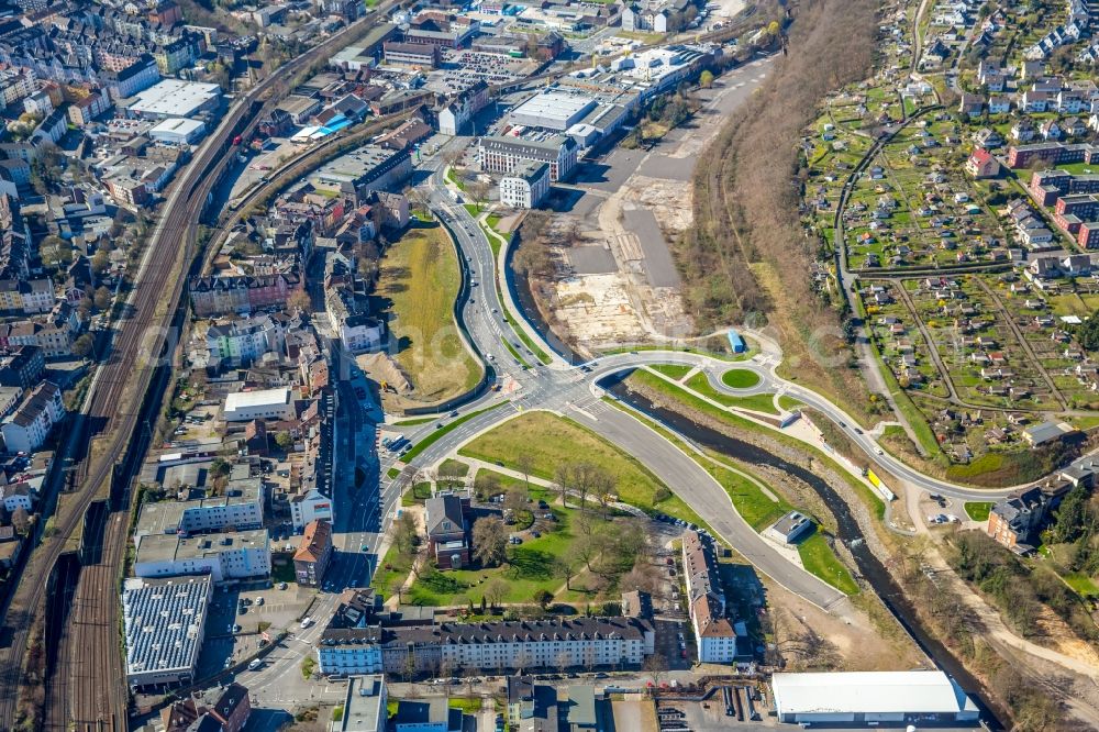 Hagen from the bird's eye view: Development area of industrial wasteland formerly Akku-Gelaende on Wehringhauser Strasse in Hagen in the state North Rhine-Westphalia