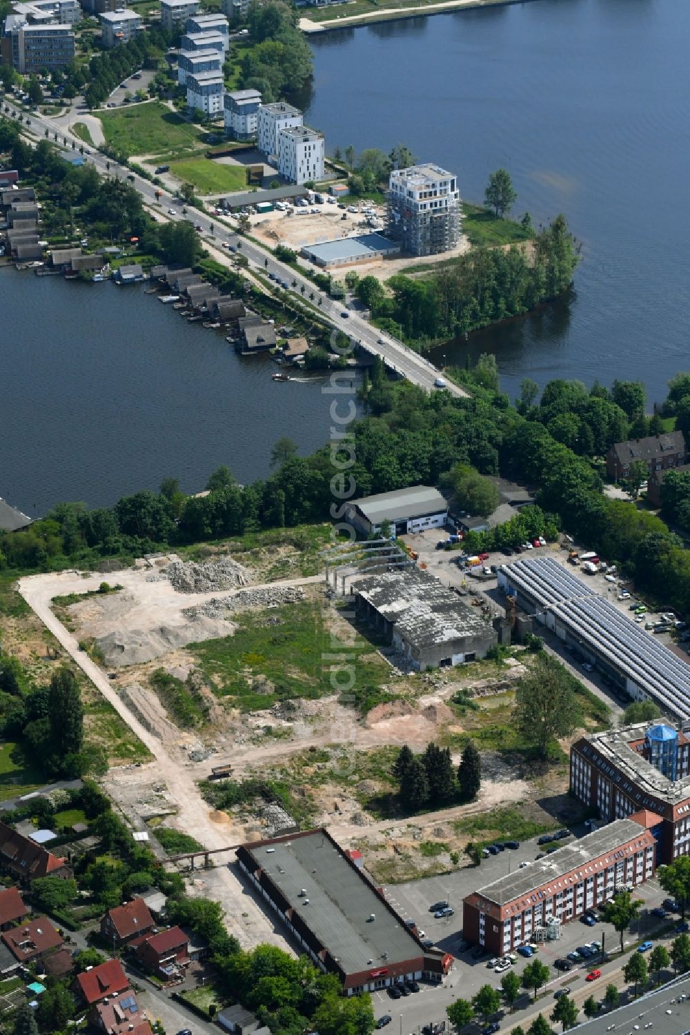 Aerial image Schwerin - Development area of industrial wasteland on Wismarsche Strasse in Schwerin in the state Mecklenburg - Western Pomerania, Germany