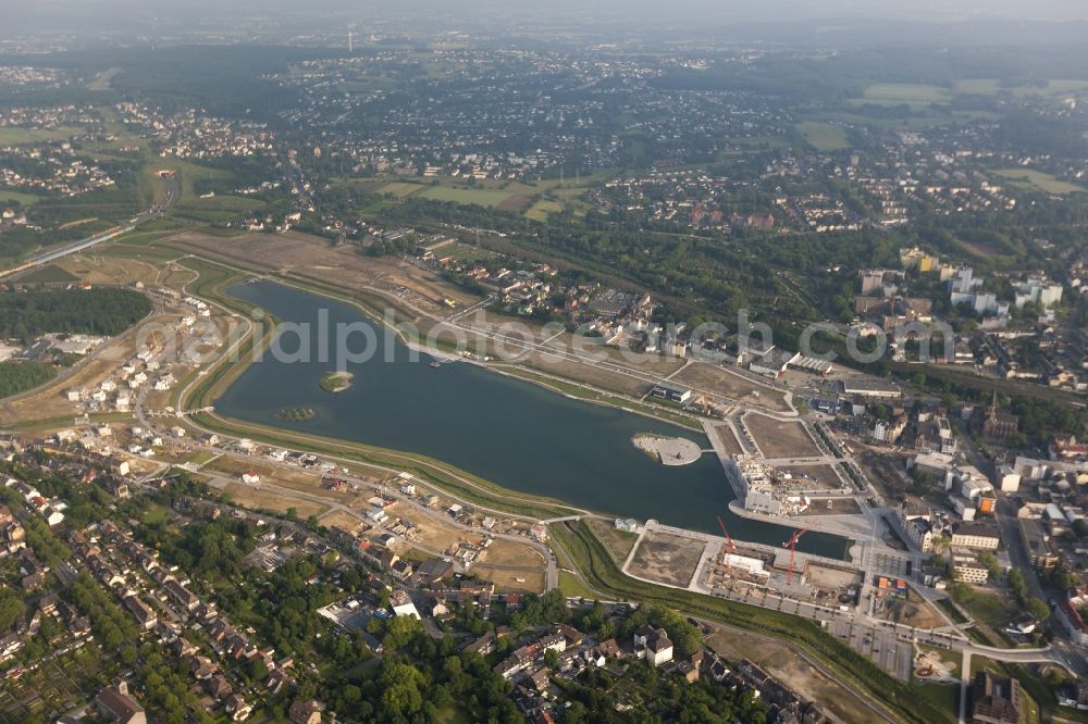 Aerial photograph Dortmund - View of the development area Phoenix Lake in Dortmund. With the flooding of the lake in the Phoenix suburb Hörde on the former site of the former Hermannshütte a new way of urban development was created in this former industrial area