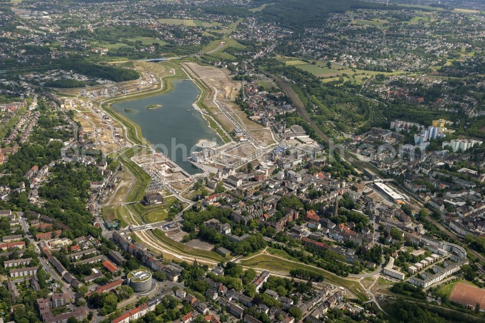 Dortmund from the bird's eye view: View of the development area Phoenix Lake in Dortmund. With the flooding of the lake in the Phoenix suburb Hörde on the former site of the former Hermannshütte a new way of urban development was created in this former industrial area