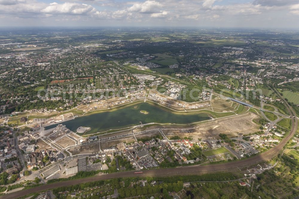 Dortmund from above - View of the development area Phoenix Lake in Dortmund. With the flooding of the lake in the Phoenix suburb Hörde on the former site of the former Hermannshütte a new way of urban development was created in this former industrial area