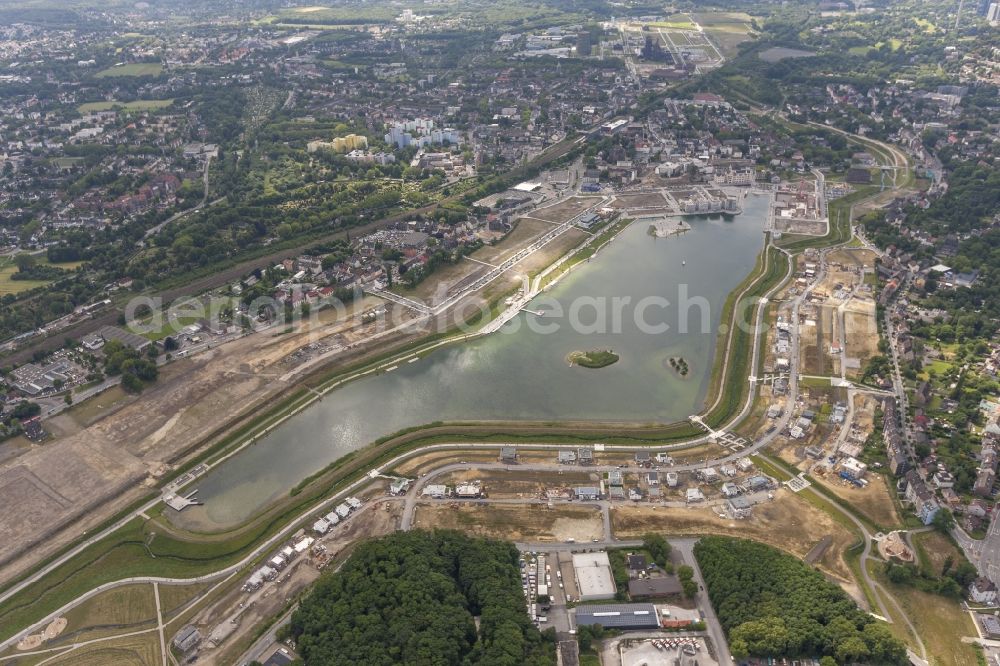 Aerial image Dortmund - View of the development area Phoenix Lake in Dortmund. With the flooding of the lake in the Phoenix suburb Hörde on the former site of the former Hermannshütte a new way of urban development was created in this former industrial area