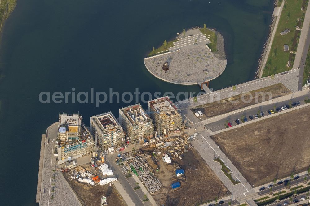 Dortmund from above - View of the development area Phoenix Lake in Dortmund. With the flooding of the lake in the Phoenix suburb Hörde on the former site of the former Hermannshütte a new way of urban development was created in this former industrial area