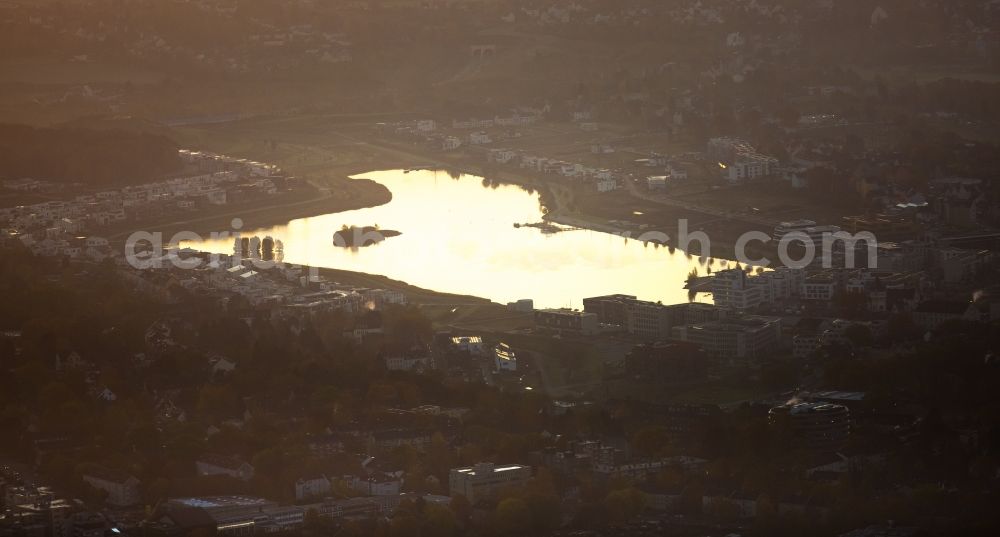 Dortmund from above - View of the development area Phoenix Lake in Dortmund. With the flooding of the lake in the Phoenix suburb Hoerde on the former site of the former Hermannshuette a new way of urban development was created in this former industrial area