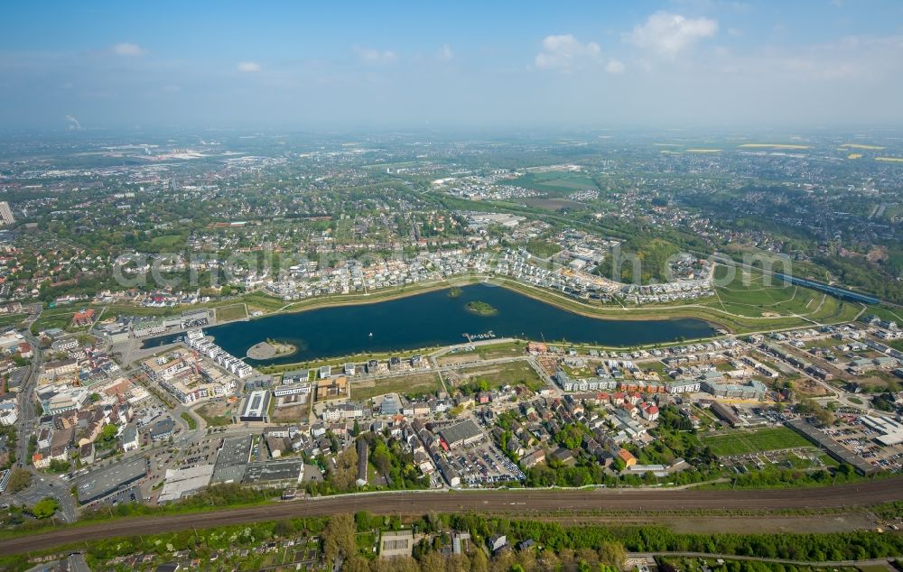 Dortmund from above - Development area of industrial wasteland Phoenix See in Dortmund in the state North Rhine-Westphalia