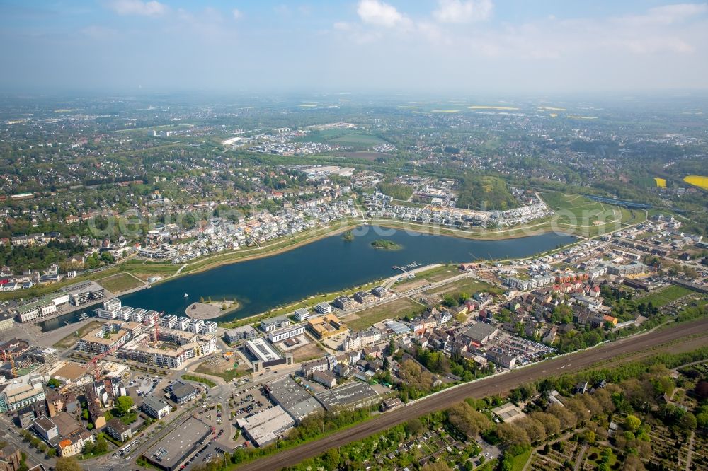 Dortmund from the bird's eye view: Development area of industrial wasteland Phoenix See in Dortmund in the state North Rhine-Westphalia