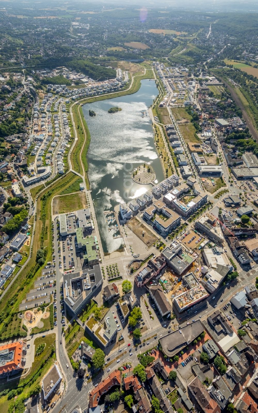 Dortmund from the bird's eye view: Development area of industrial wasteland Phoenix See in Dortmund in the state North Rhine-Westphalia