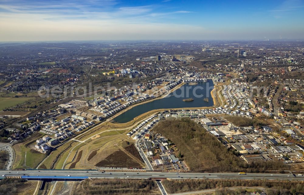 Dortmund from the bird's eye view: Development area of industrial wasteland Phoenix See in Dortmund in the state North Rhine-Westphalia