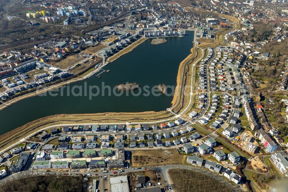 Dortmund from above - Development area of industrial wasteland Phoenix See in Dortmund in the state North Rhine-Westphalia