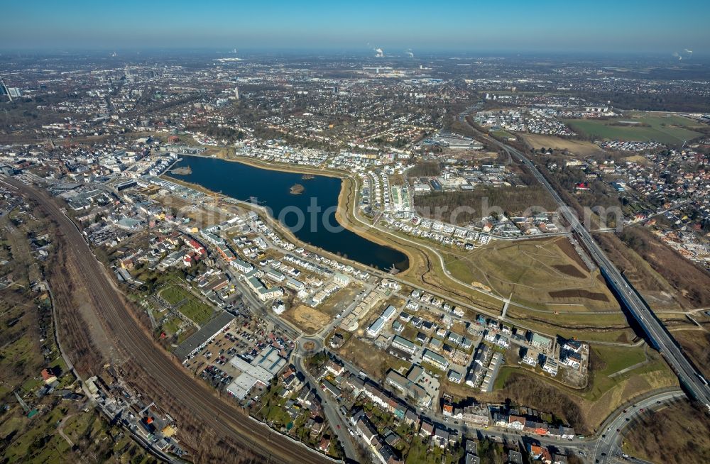 Dortmund from above - Development area of industrial wasteland Phoenix See in Dortmund in the state North Rhine-Westphalia