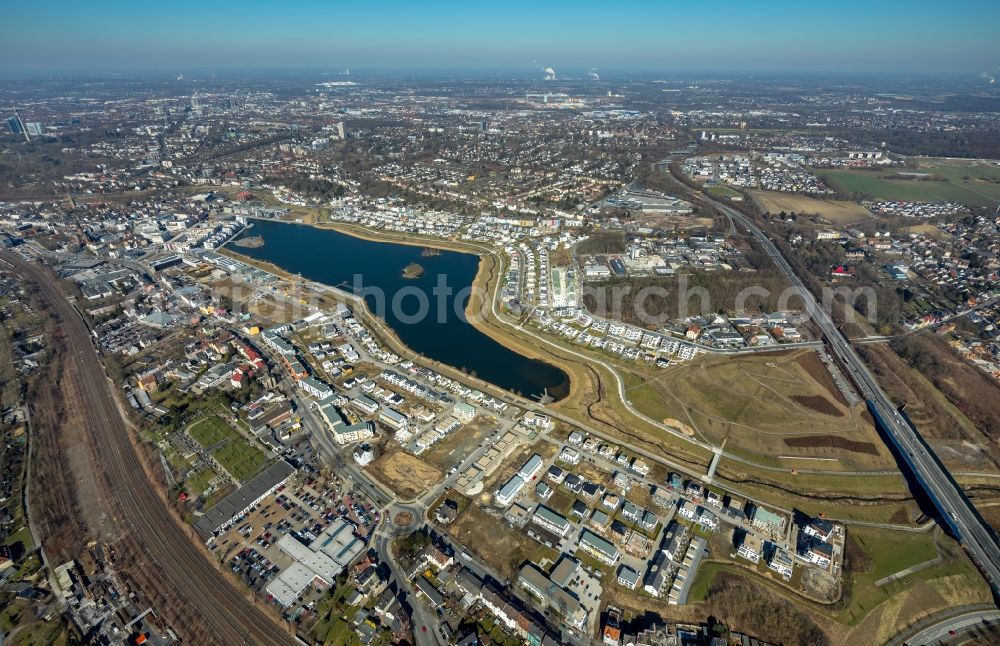 Dortmund from the bird's eye view: Development area of industrial wasteland Phoenix See in Dortmund in the state North Rhine-Westphalia