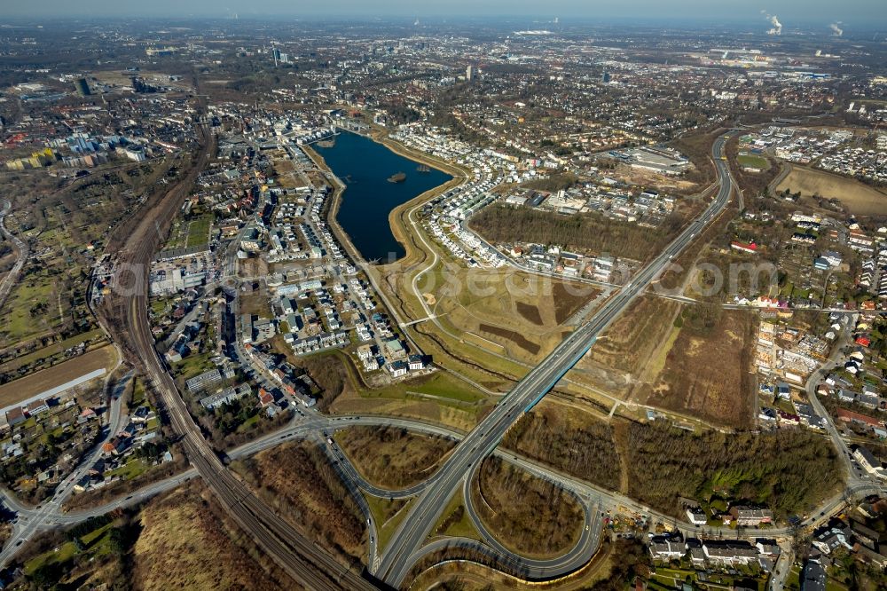 Aerial image Dortmund - Development area of industrial wasteland Phoenix See in Dortmund in the state North Rhine-Westphalia