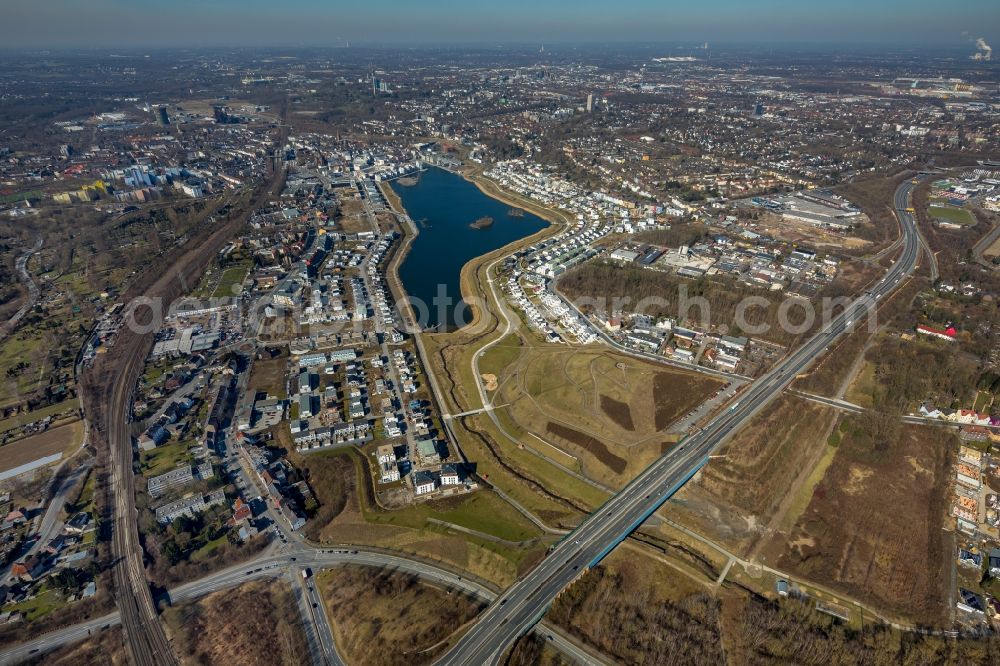 Aerial photograph Dortmund - Development area of industrial wasteland Phoenix See in Dortmund in the state North Rhine-Westphalia