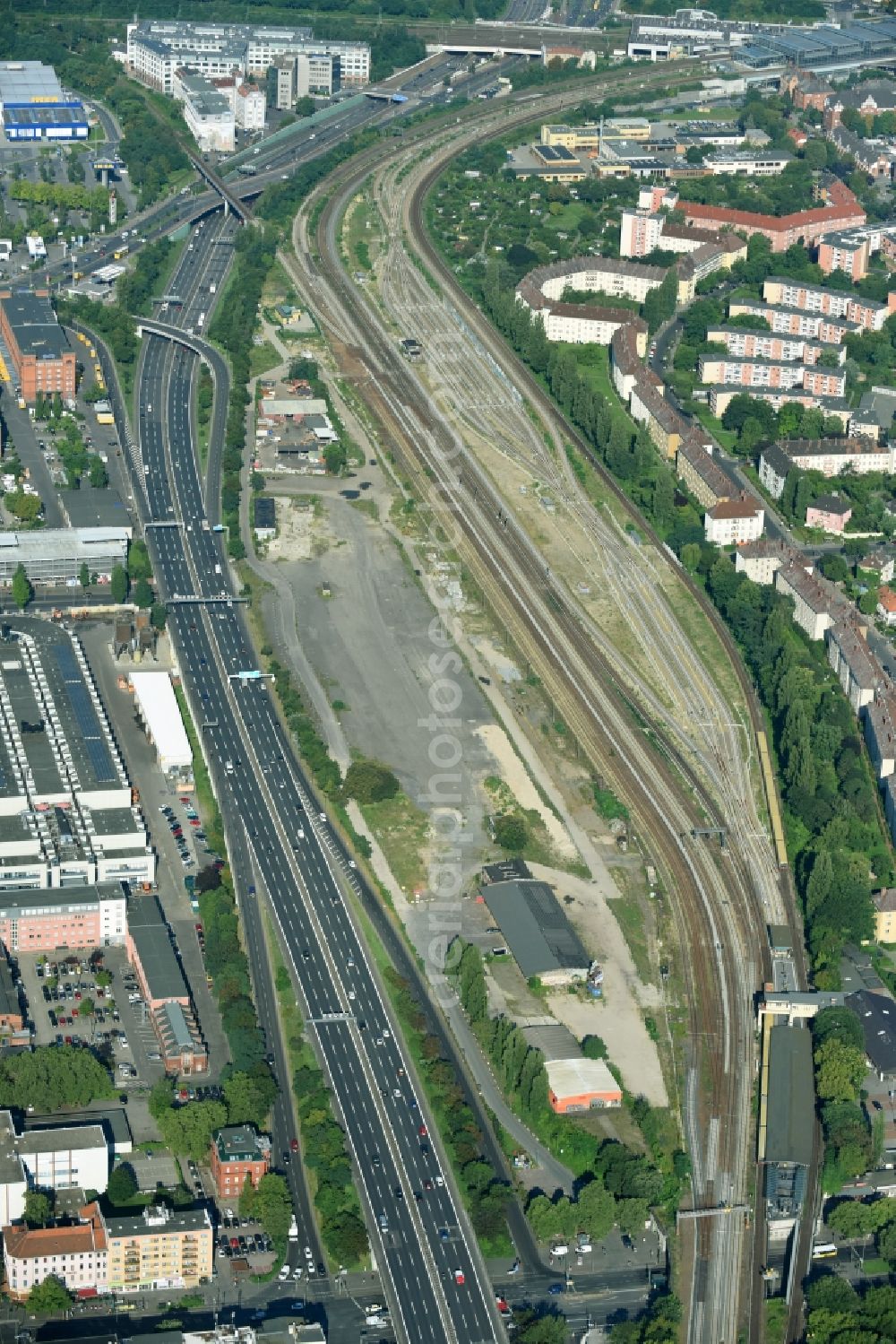 Berlin from above - Development area of the decommissioned and unused land and real estate on the former marshalling yard and railway station of Deutsche Bahn in the district Tempelhof-Schoeneberg in Berlin, Germany