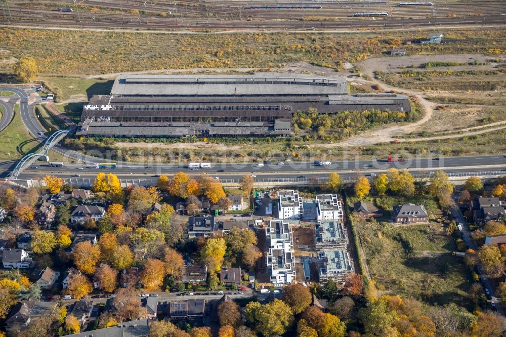 Duisburg from above - Development area of the decommissioned and unused land and real estate on the former marshalling yard and railway station of Deutsche Bahn in Duisburg in the state North Rhine-Westphalia, Germany